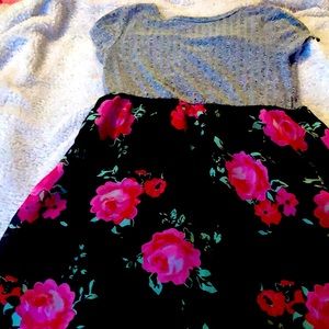 Flower gray&black dress